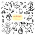 Autumn doodles. Hand drawn set of sketches. Isolated objects on white background.